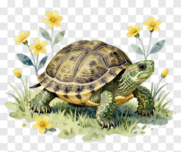 Turtle In A Floral Garden PNG