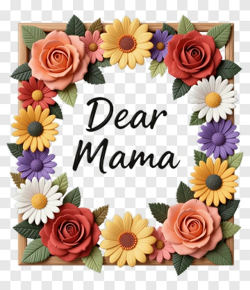 Floral Frame With Dear Mama Text PNG