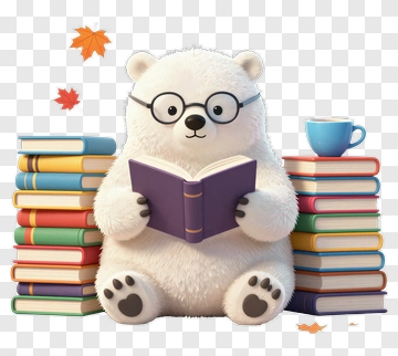 Cartoon Polar Bear Reading A Book PNG