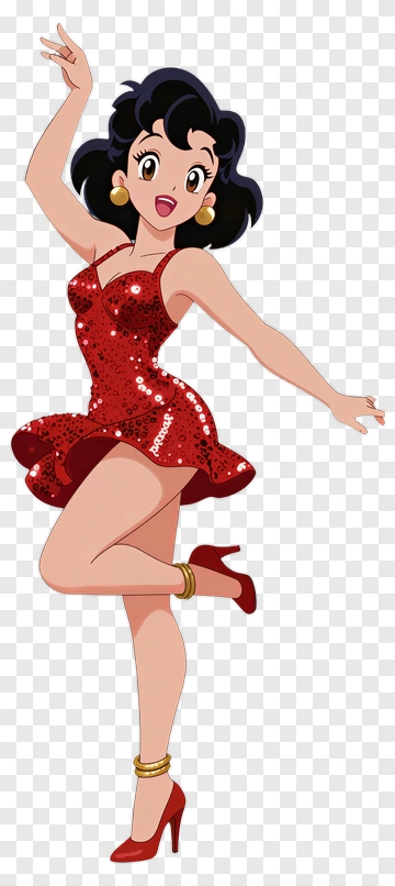Cartoon Woman Dancing In A Red Dress PNG