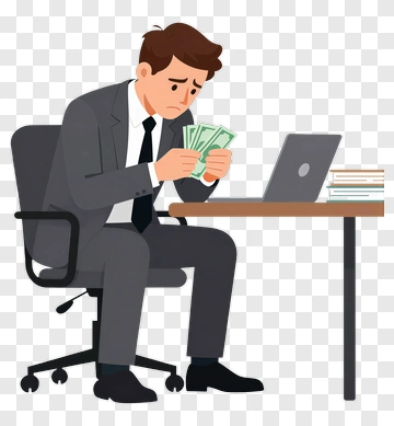 Sad Businessman Counting Money At Desk PNG
