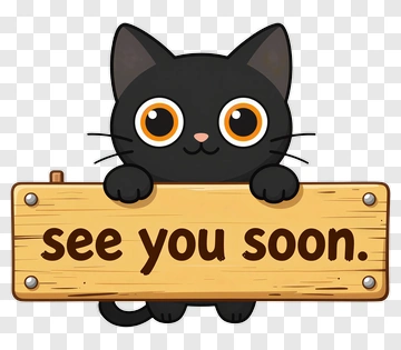 Cartoon Black Cat Holding A See You Soon Sign PNG