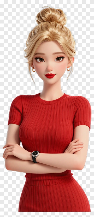 Stylish Woman In Red Dress PNG