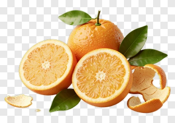 Fresh Orange With Slices And Leaves PNG