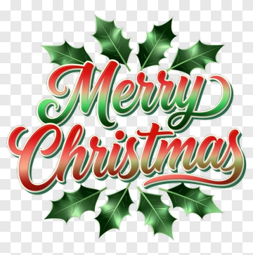 Merry Christmas Text With Holly Leaves PNG