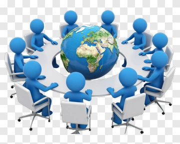 Business Team Meeting Around A Globe PNG