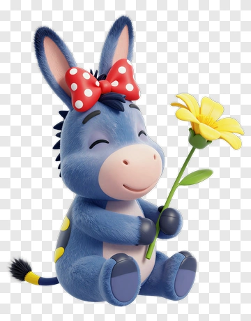 Cartoon Donkey Holding A Yellow Flower PNG