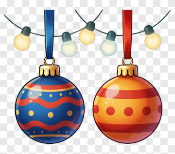 Colorful Christmas Ornaments With String Lights PNG