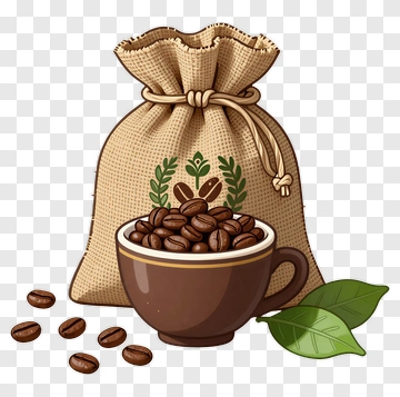 Coffee Cup With Beans And Bag PNG