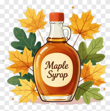 Maple Syrup Bottle Surrounded By Autumn Leaves PNG