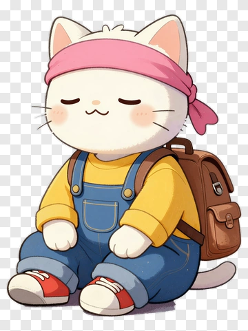 Cartoon Cat Wearing Overalls And Backpack PNG