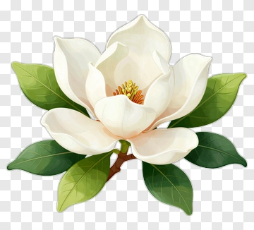 Magnolia Flower With Green Leaves PNG