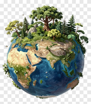 Colorful Earth Surrounded By Trees And Vegetation PNG