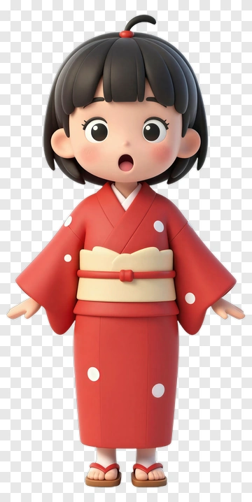 Cartoon Girl In A Red Kimono PNG