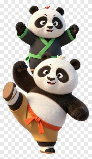Cartoon Pandas Performing Martial Arts PNG