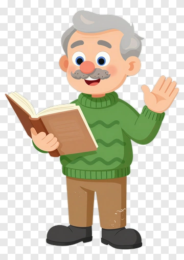 Cartoon Grandpa Reading A Book PNG
