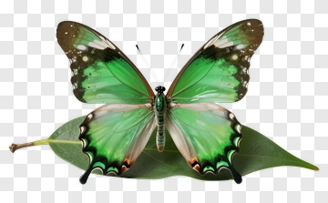 Green Butterfly On A Leaf PNG