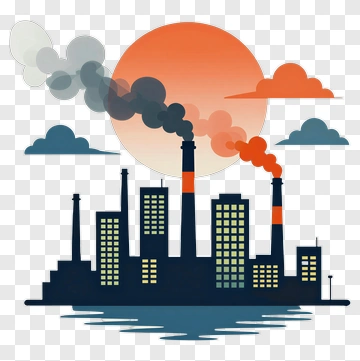 Industrial Factory Silhouette Against Sunset PNG