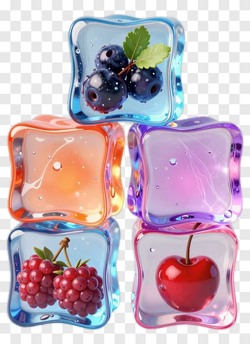 Colorful Ice Cubes With Fruits Inside PNG