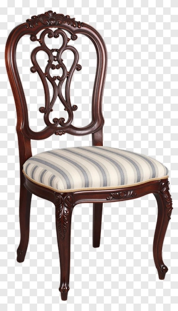 Elegant Wooden Chair With Striped Cushion PNG