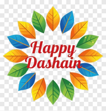 Happy Dashain With Colorful Leaves PNG