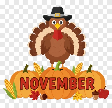 Cartoon Turkey With November Pumpkins PNG