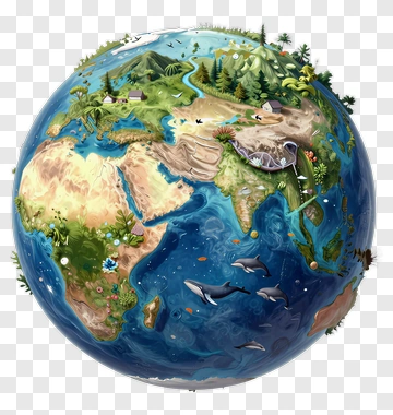 Colorful Illustrated Earth Globe PNG