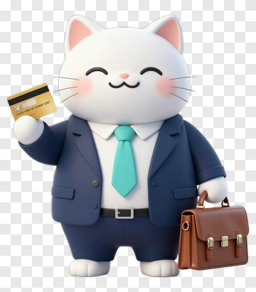 3D Cat Businessman Holding A Credit Card PNG