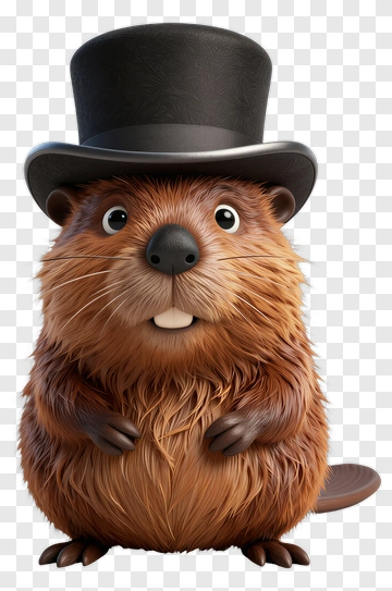 3D Beaver Wearing A Top Hat PNG