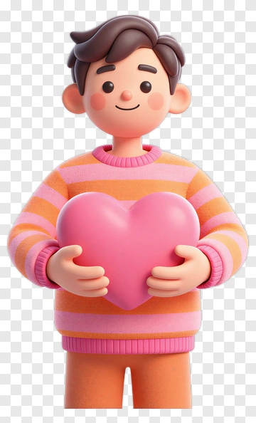 Cartoon Boy Holding A Pink Heart PNG