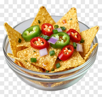 Bowl Of Nachos With Jalapeños And Tomatoes PNG