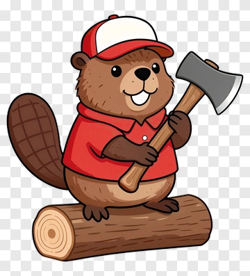 Cartoon Beaver Holding An Axe On A Log PNG