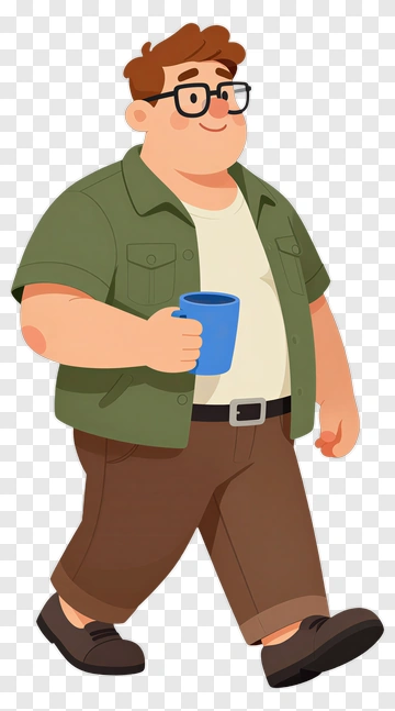 Cartoon Man Holding A Blue Coffee Mug PNG