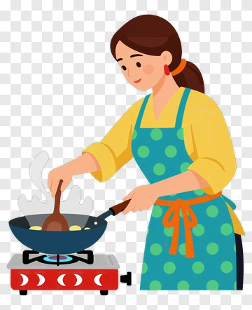Woman Cooking In A Kitchen PNG