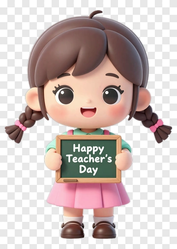 Cartoon Girl Holding A Happy Teacher's Day Sign PNG