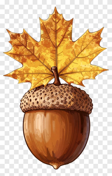 Autumn Acorn With Maple Leaf PNG