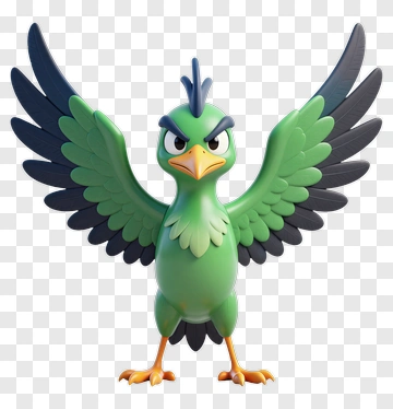 Cartoon Green Bird With Outstretched Wings PNG