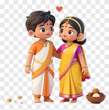 Cartoon Couple In Traditional Attire PNG