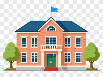 Cartoon School Building With Trees PNG