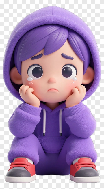 Sad Cartoon Boy In Purple Hoodie PNG