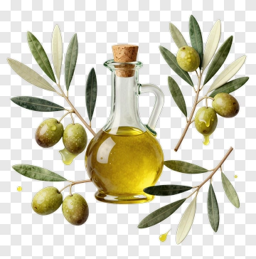 Olive Oil Bottle With Olive Branches PNG