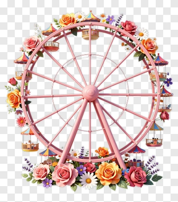 Colorful Ferris Wheel Surrounded By Flowers PNG