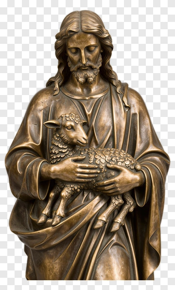 Bronze Statue Of Jesus Holding A Lamb PNG
