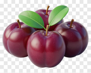 Red Plums With Leaves PNG