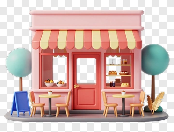 Colorful Bakery Shop With Outdoor Seating PNG