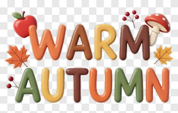 Warm Autumn Text With Leaves And Apple PNG