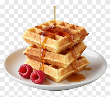 Stack Of Waffles With Maple Syrup And Raspberries PNG