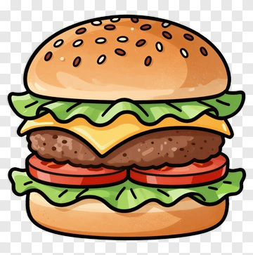 Cartoon Hamburger With Lettuce And Tomato PNG