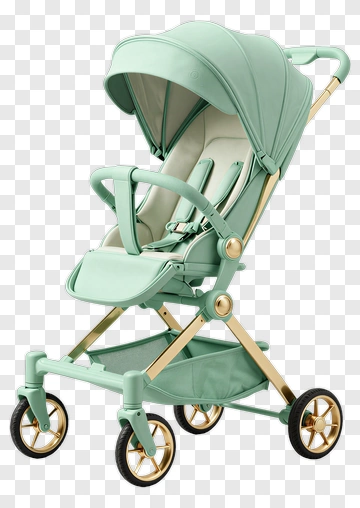 Stylish Baby Stroller With Gold Accents PNG