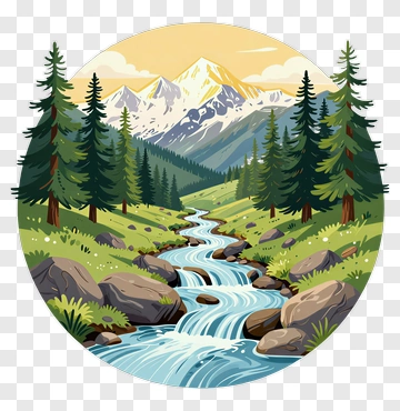 Mountain River Landscape PNG